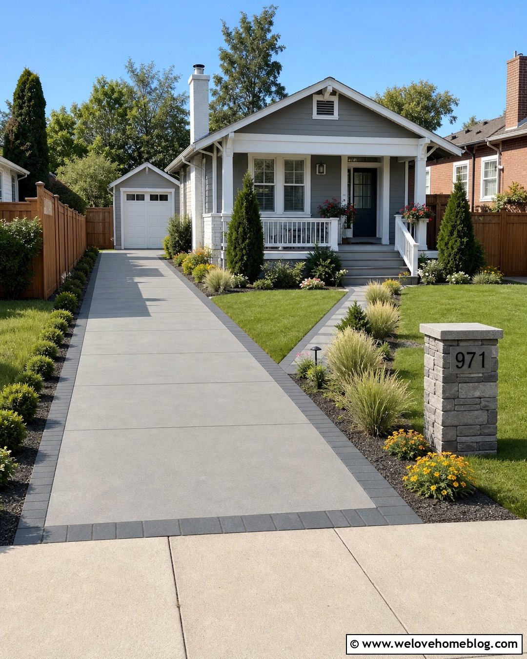 Small Flagged Driveway With A Matching Walkway - 20 Flagged Driveway Ideas