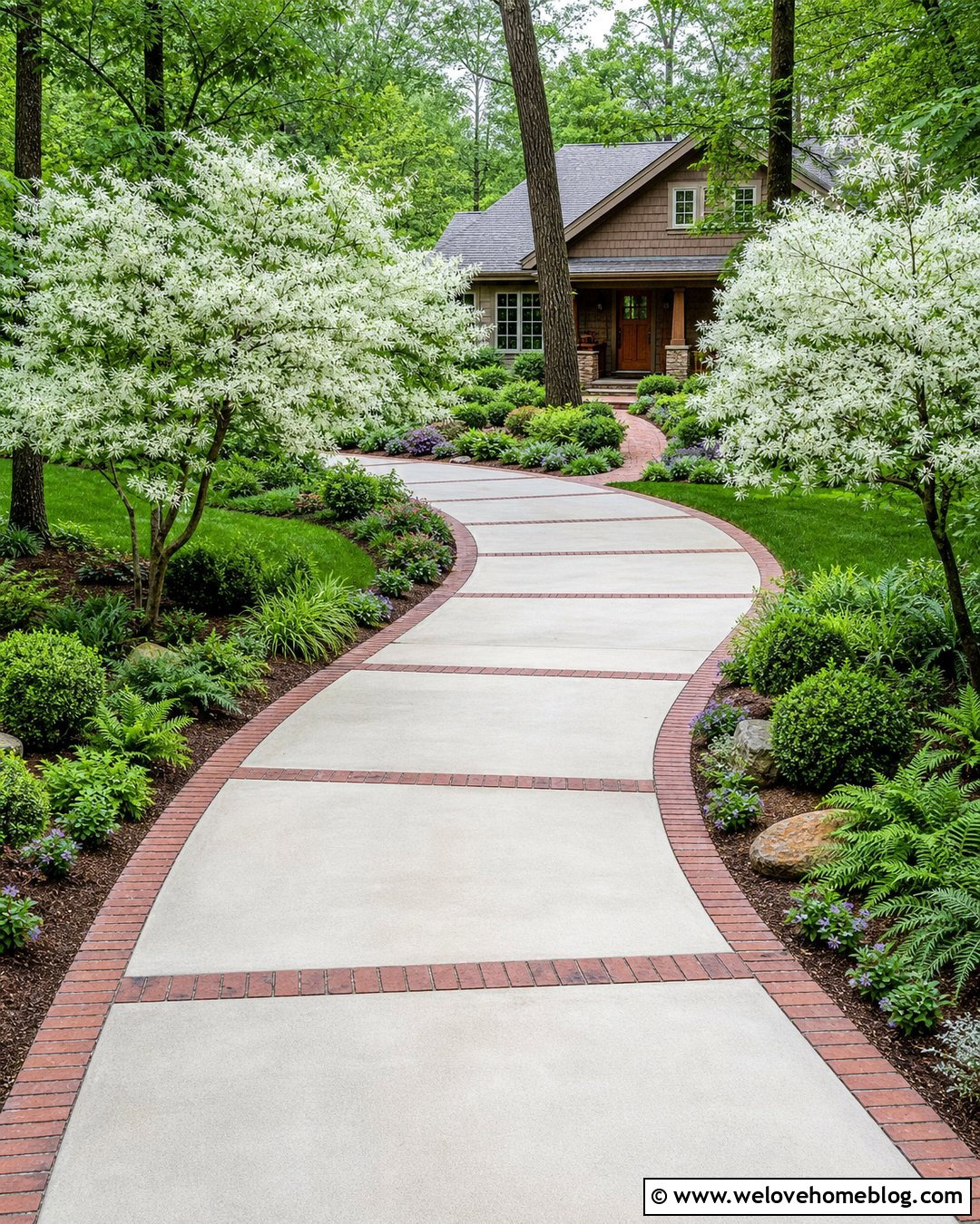 Small Fringe Tree Lined Brick Ribbon Driveway - 20 Small Tree Lined Driveway Ideas