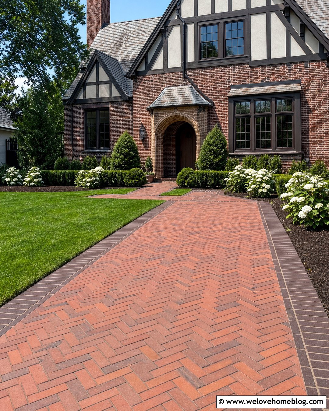 Small Front Brick Driveway In Herringbone Pattern - 25 Small Front Driveway Ideas