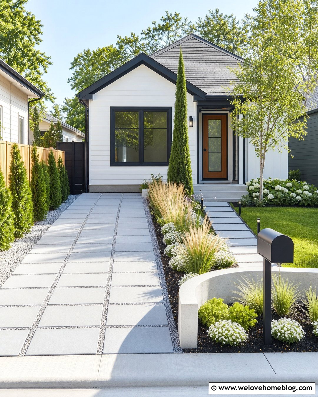 Small Front Driveway With Permeable Pavers - 40 Front Driveway Landscaping Ideas