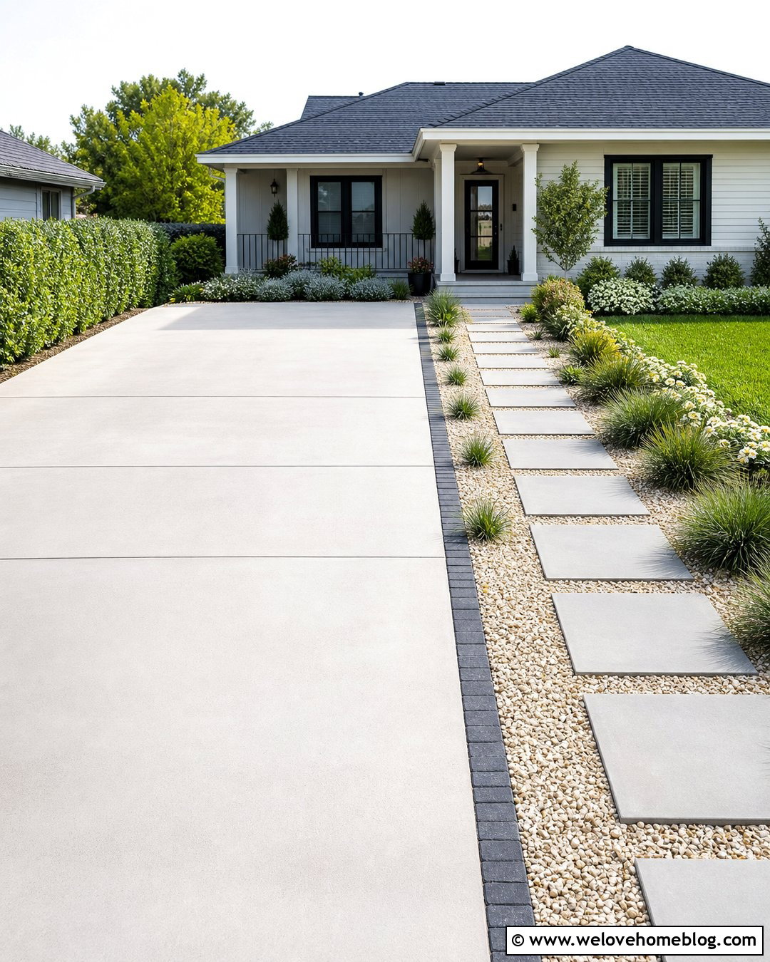 Small Front Driveway With Stepping Stone Walkway - 25 Small Front Driveway Ideas