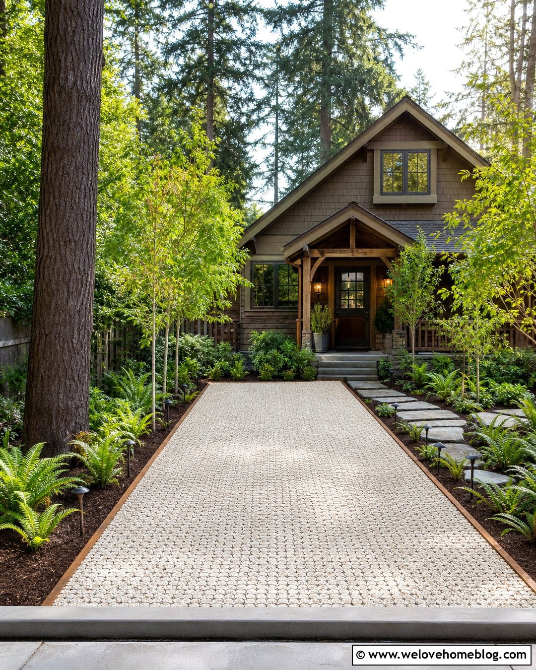 Small Front Driveway With White Gravel And Timber Edging - 25 Small Front Driveway Ideas