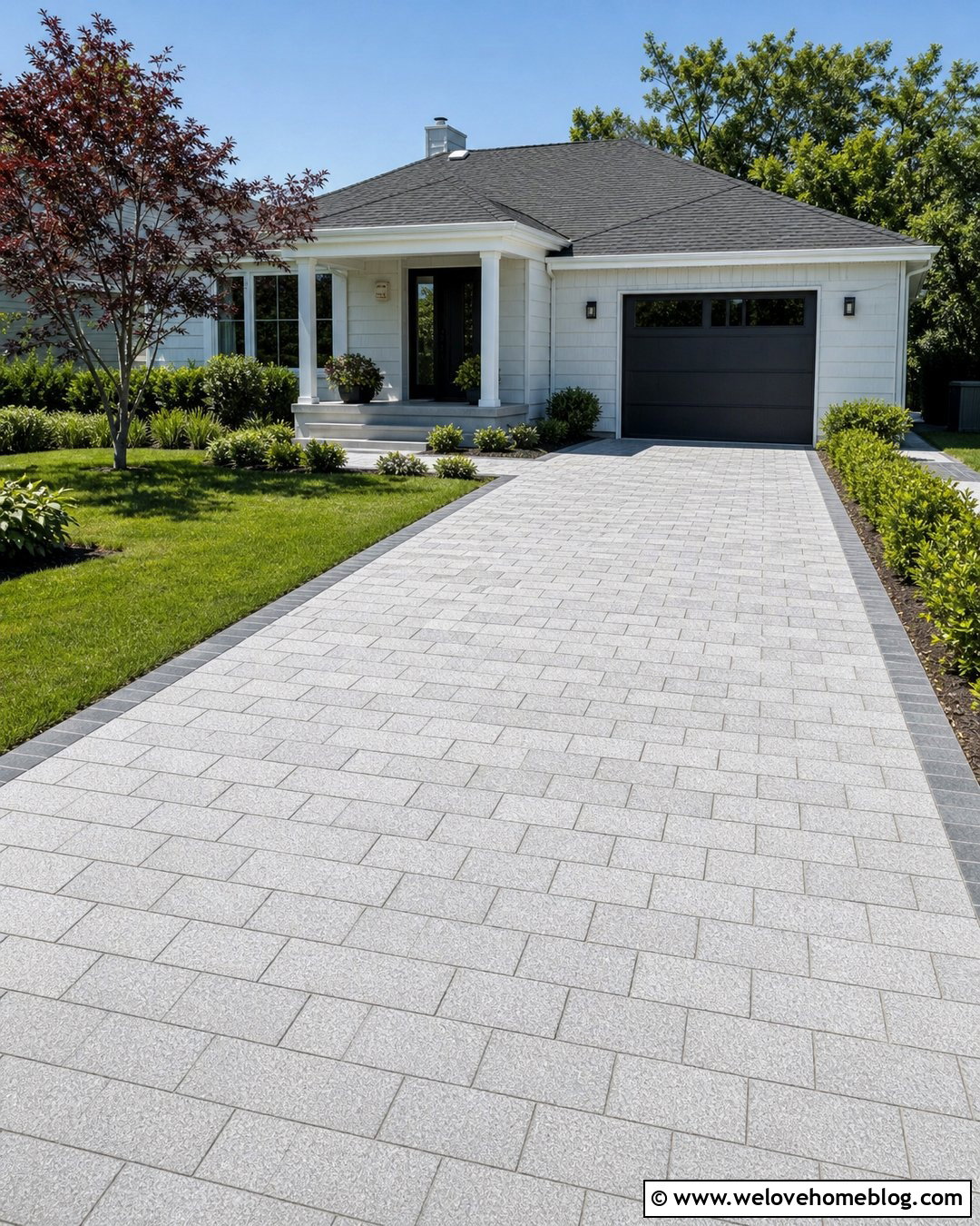 Small Granite Paver Driveway With Simple Border - 20 Granite Pavers Driveway Ideas
