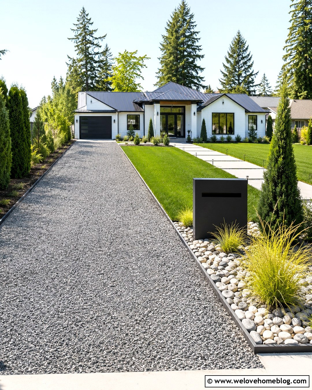 Small Gravel Driveway With A Modern Address Sign - 20 Small Gravel Driveway Ideas