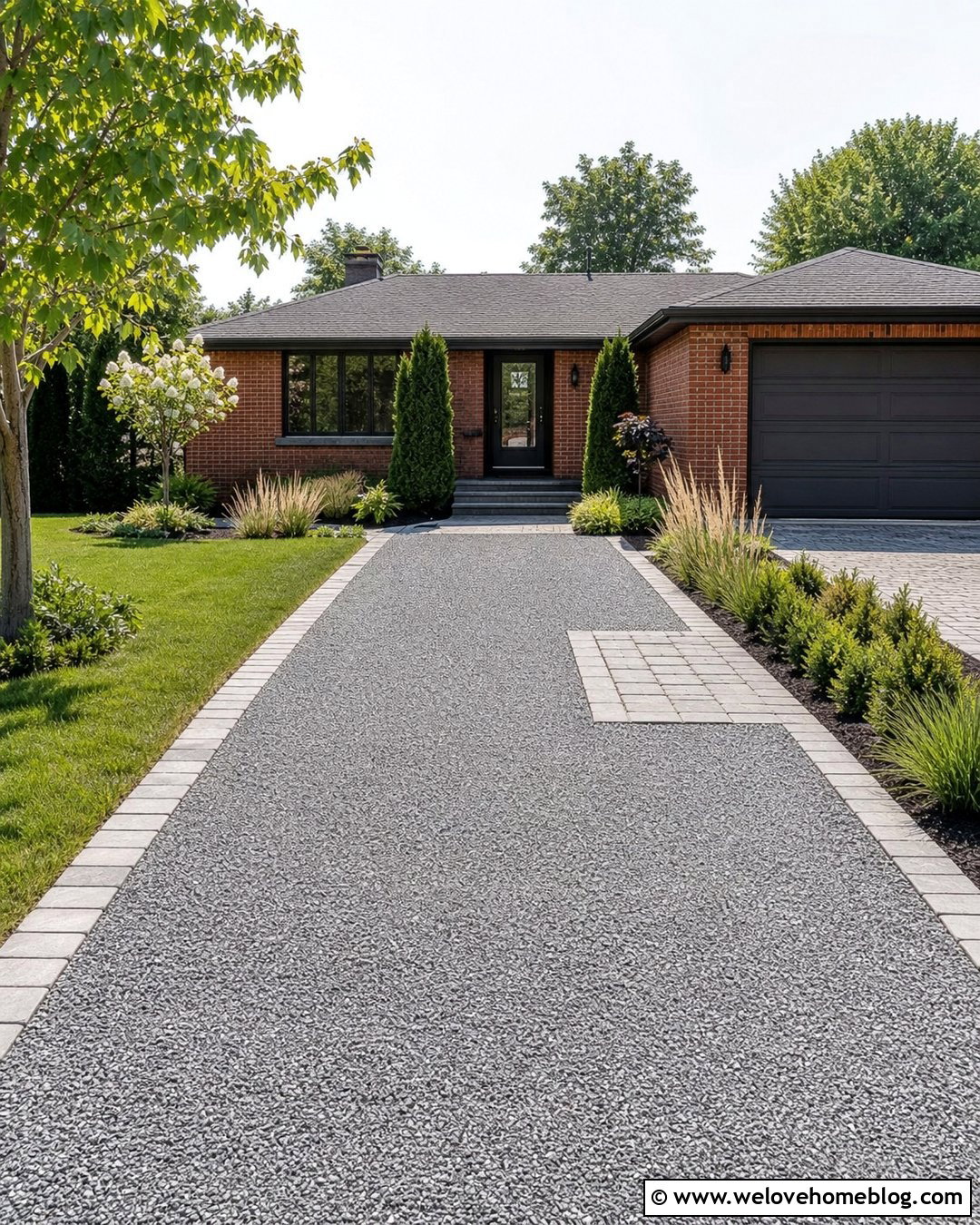 Small Gravel Driveway With Flush Cobblestone Border - 20 Cobble And Gravel Driveway Ideas