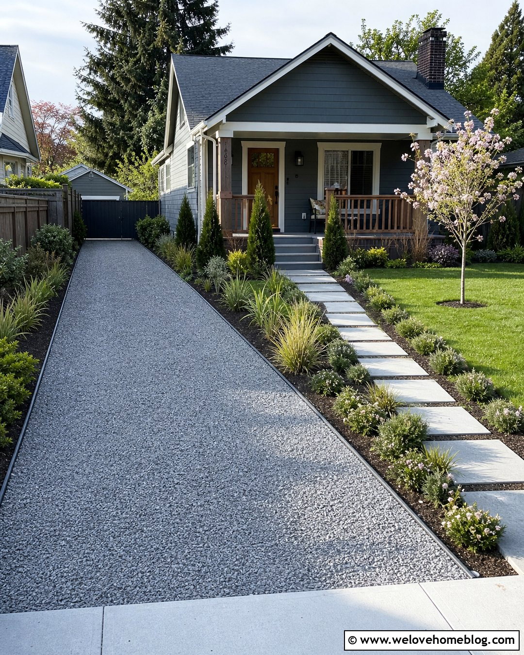 Small Gravel Driveway With Narrow Planting Beds - 25 Gravel Driveways Ideas