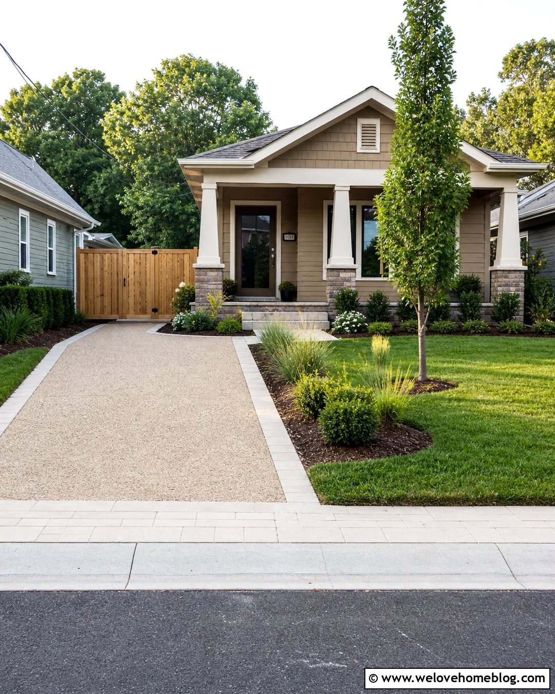 Small Gravel Paver Driveway With a Matching Walkway - 20 Gravel Pavers Driveway Ideas