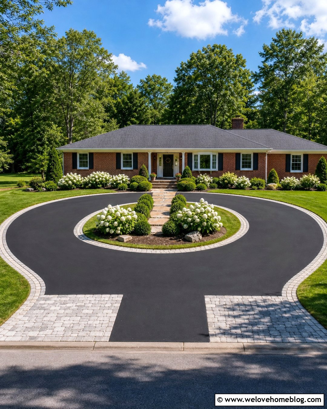 Small Half Circle Asphalt Driveway With Cobblestone Aprons - 20 Small Half Circle Driveway Ideas
