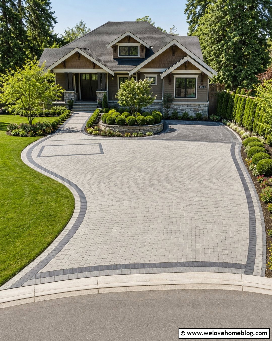 Small Half Circle Driveway With Mixed Pavers - 20 Small Half Circle Driveway Ideas