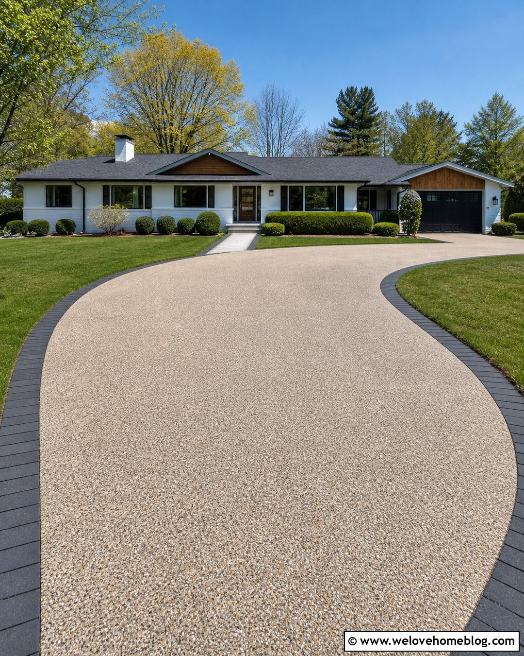 Small Half Circle Exposed Aggregate Driveway - 20 Small Half Circle Driveway Ideas