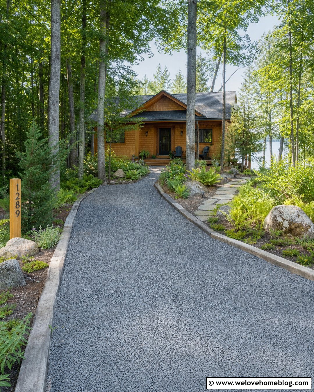 Small Lake House Driveway Entrance With Address Post - 20 Lake House Driveway Entrance Ideas
