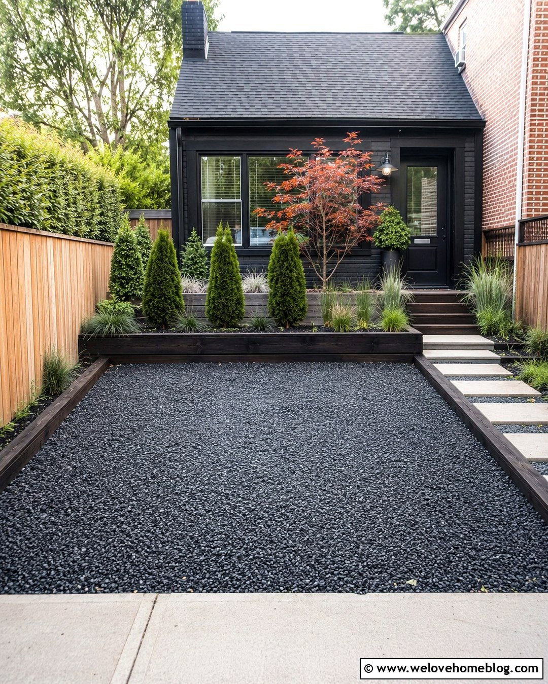 Small Parking Area With Sleeper Curbs - 20 Railway Sleeper Driveway Ideas