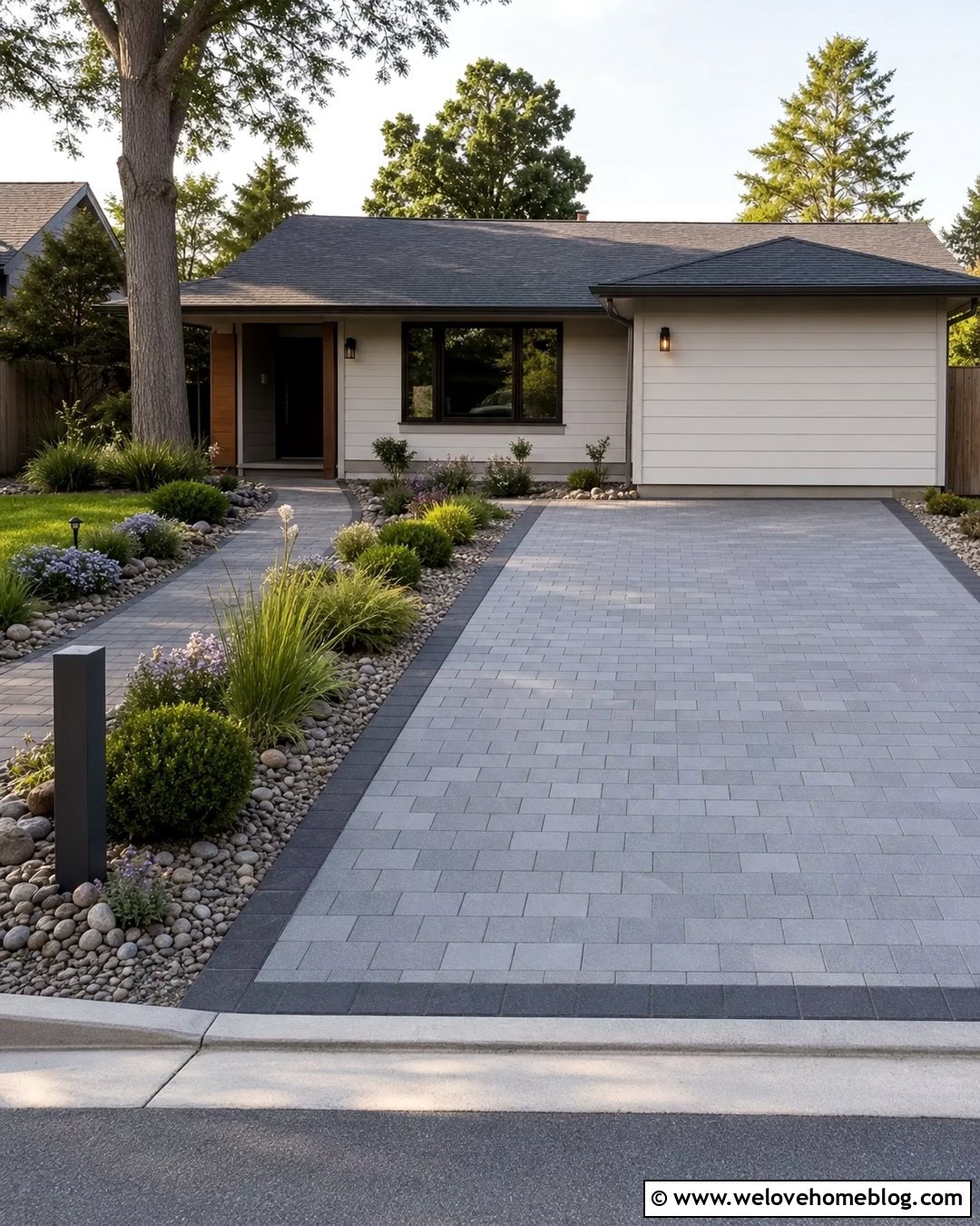 Small Paver Driveway With Compact Rock Beds