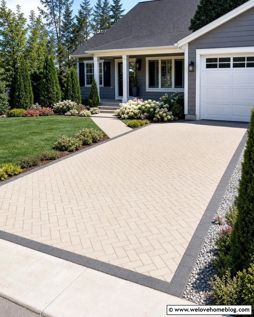 Small Paver Driveway With Matching Walkway - 20 Driveways With Pavers Ideas