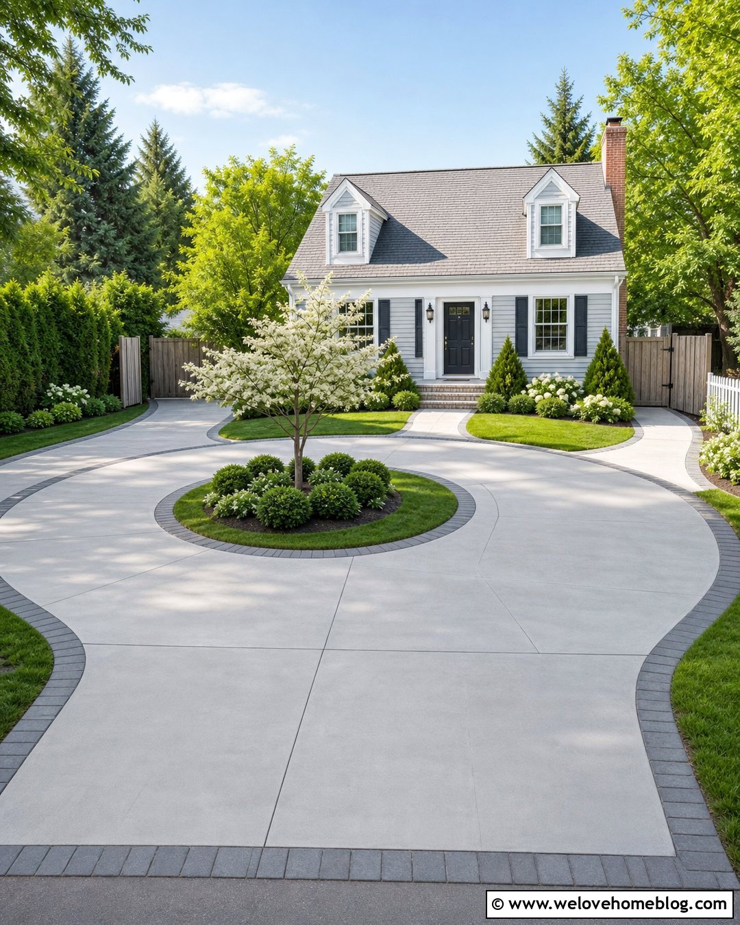 Small Roundabout Driveway With Compact Island - 35 Roundabout Driveway Ideas