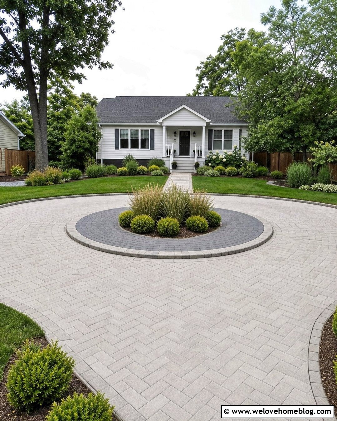 Small Roundabout Driveway With Mountable Center - 35 Round About Driveway Ideas