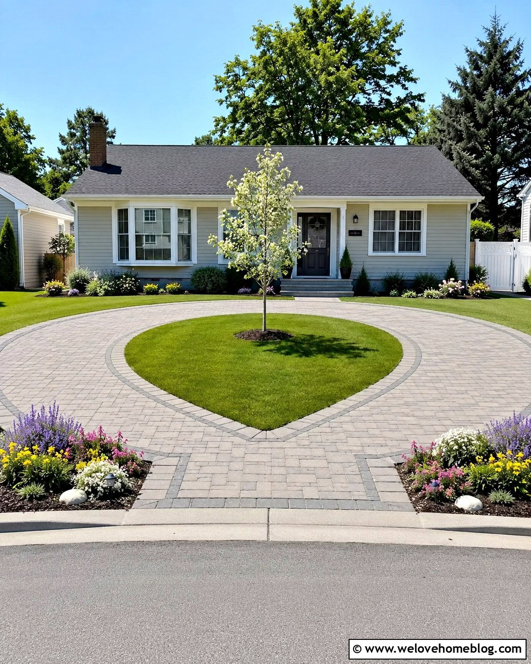 Small Rounded Driveway With Grass Center - 20 Rounded Driveway Ideas