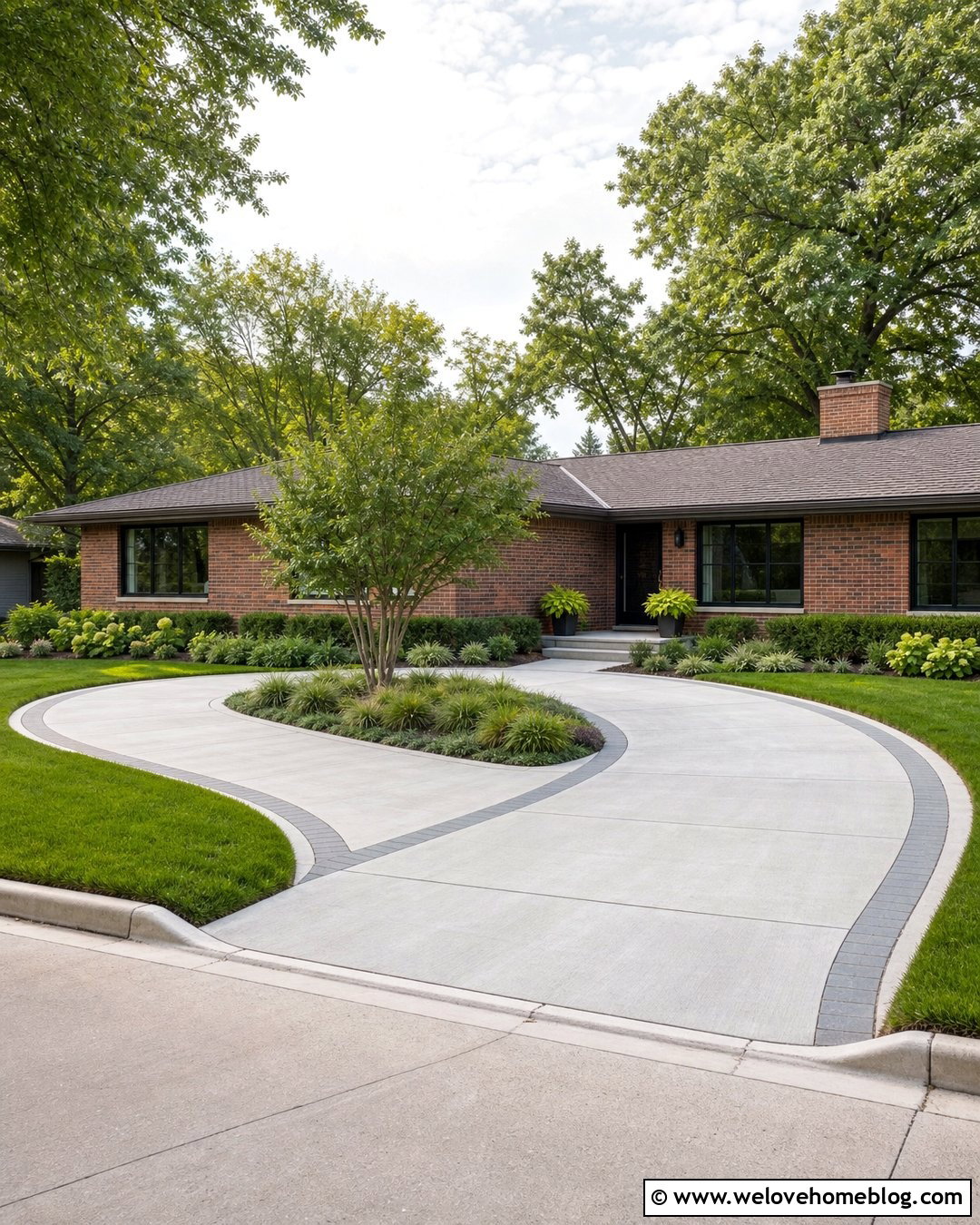 Small Semi Circle Driveway With Ranch House - 35 Circle Driveway Ideas