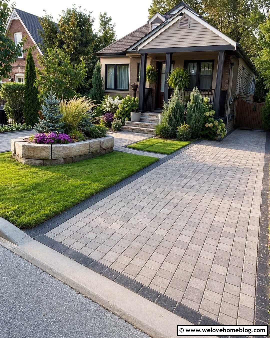 Small Square Cobblestone Driveway With Raised Beds - 20 Square Cobblestone Driveway Ideas