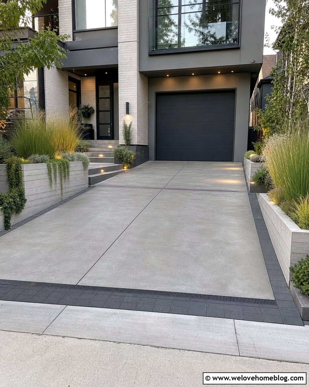 Small Terraced Driveway With Concrete Planters - 20 Terraced Driveways Ideas