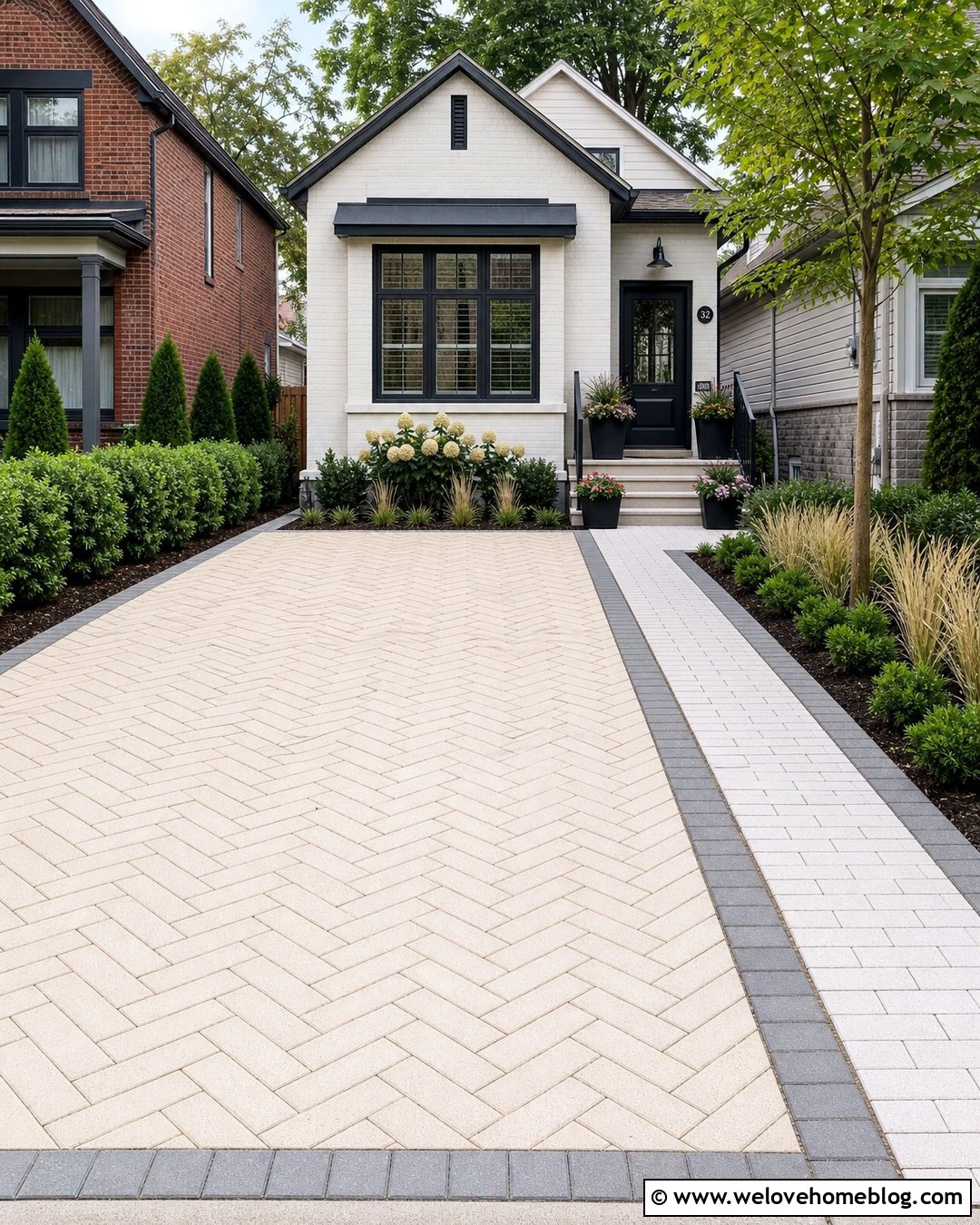 Small White Brick Driveway With Built In Walkway - 20 White Brick Driveway Ideas