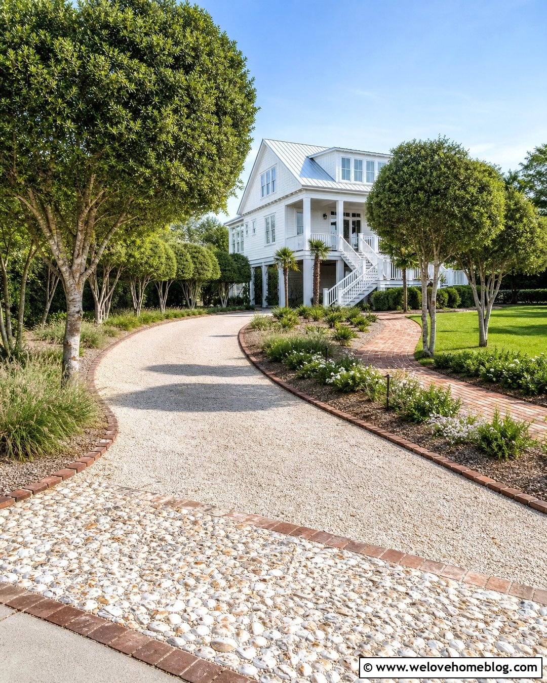 Small Yaupon Holly Tree Lined Shell Driveway - 20 Small Tree Lined Driveway Ideas