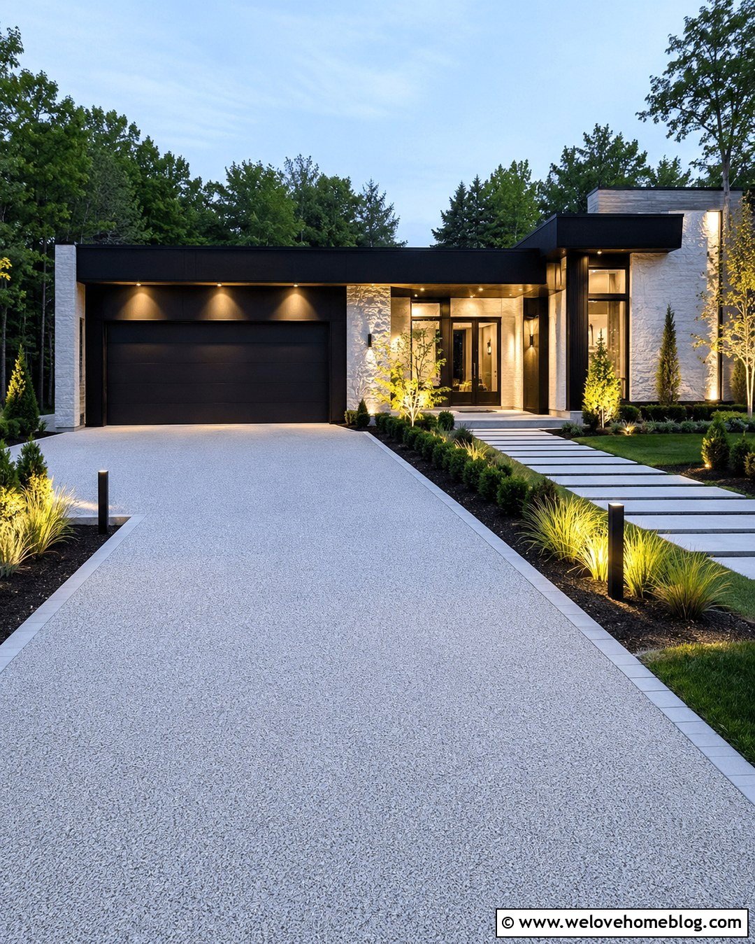 Smart Lights Along Modern Driveway - 20 Lights Along Driveway Ideas