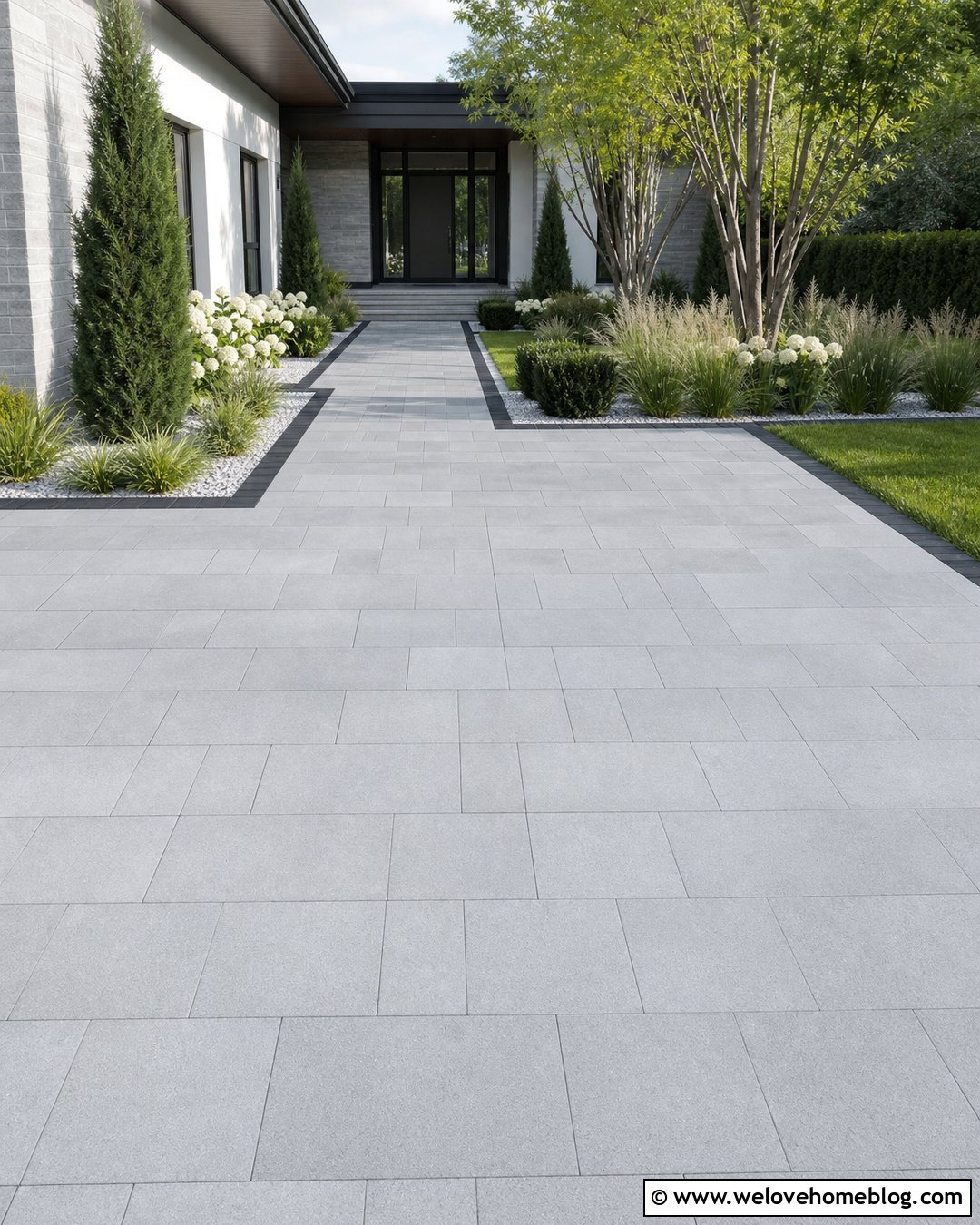 Smooth Block Paving Driveway With Minimal Landscaping - 35 Block Paving Driveway Ideas