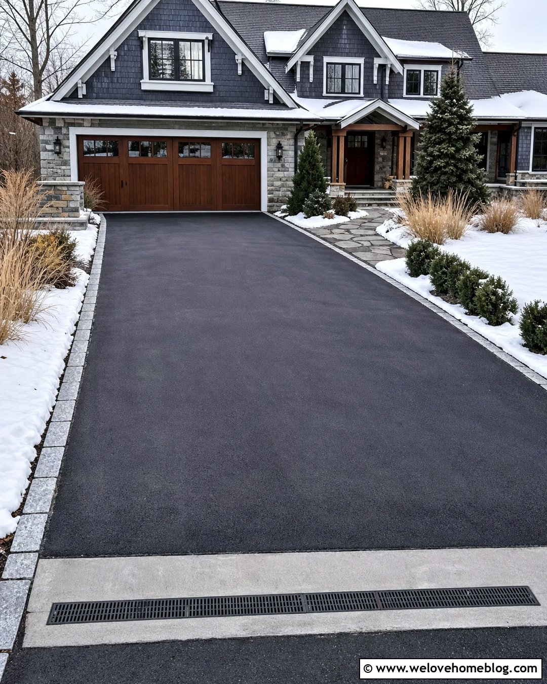 Snowy Driveway With Trench Drain - 35 Driveway Drain Ideas
