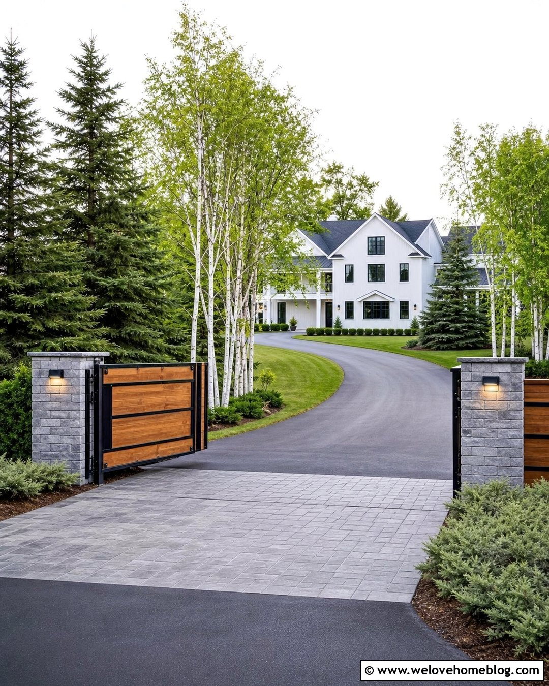 Snowy Driveway With Wood Entry Gate - 20 Snowy Driveway Ideas