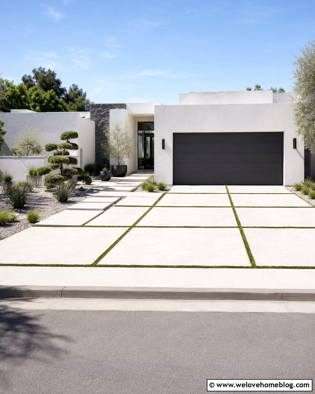 Soft White Driveway Paint With Grass Joints - 20 Driveway Paint Colors Ideas