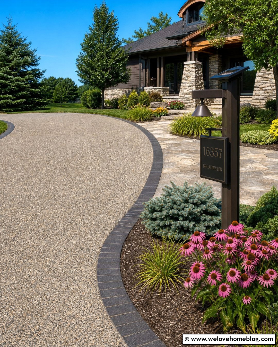 Solar Driveway Sign Post With Exposed Aggregate Driveway - 20 Driveway Sign Post Ideas