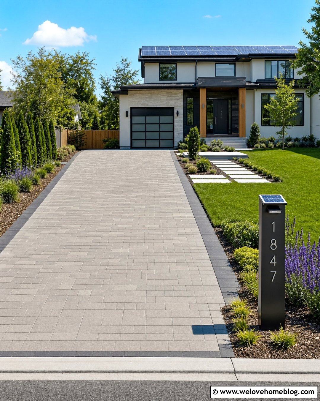 Solar Driveway Sign With Paver Entrance - 30 Driveway Signs Entrance Ideas