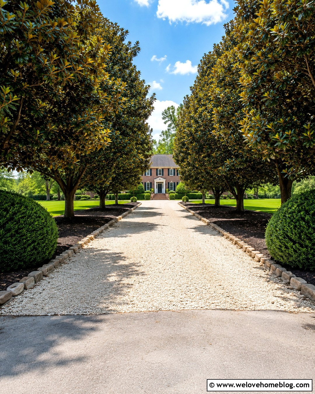 Southern Magnolia Gravel Driveway - 20 Magnolia Tree Lined Driveway Ideas
