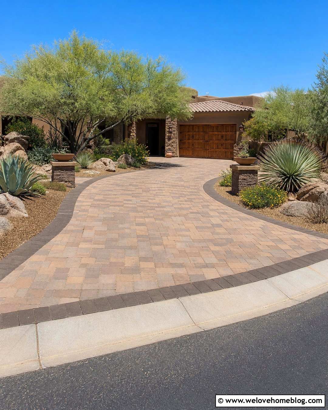 Southwest Paver Driveway With Desert Landscaping - 35 driveway pavers design ideas