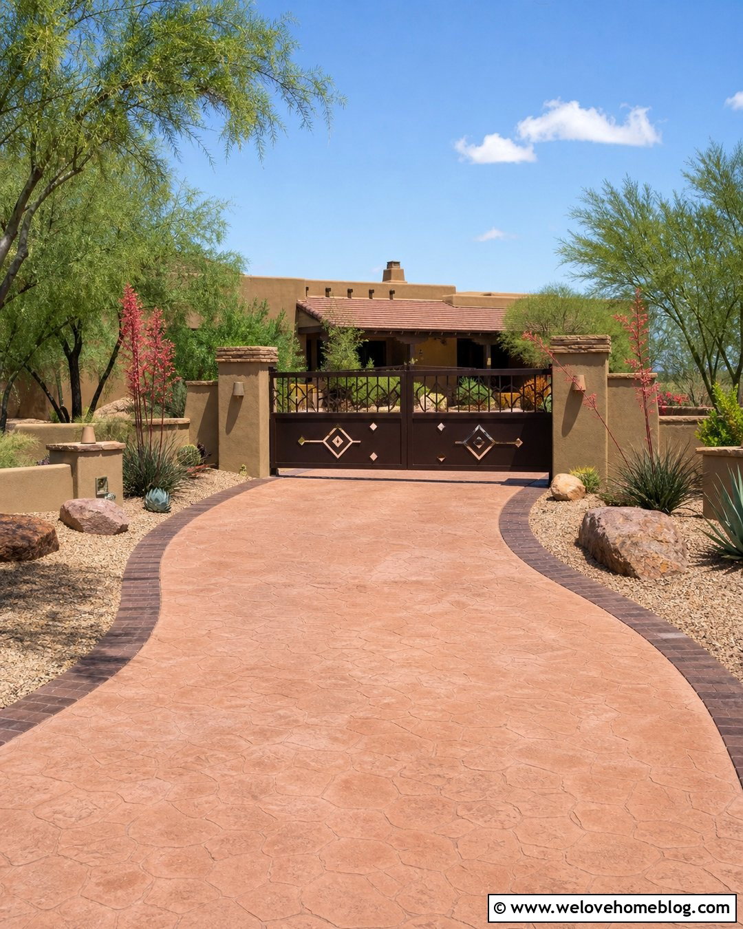 Southwestern Gate With Stamped Concrete Driveway - 20 western gate entrance driveways ideas