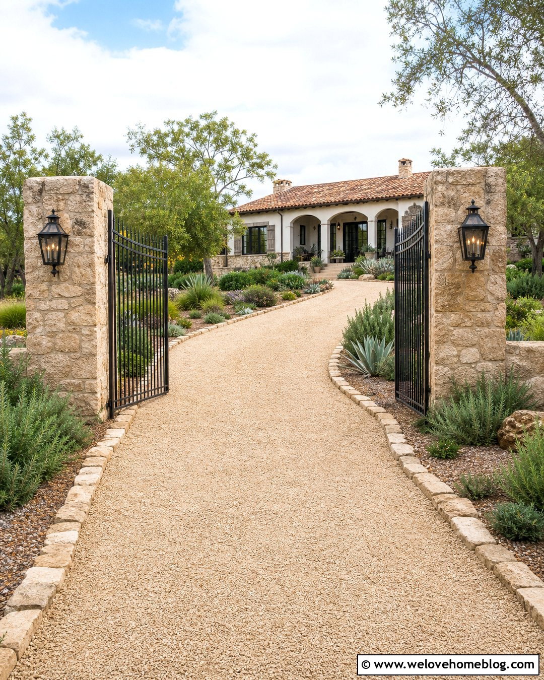 Spanish Driveway Gate With Stone Columns - 20 Spanish Driveway Gate Ideas