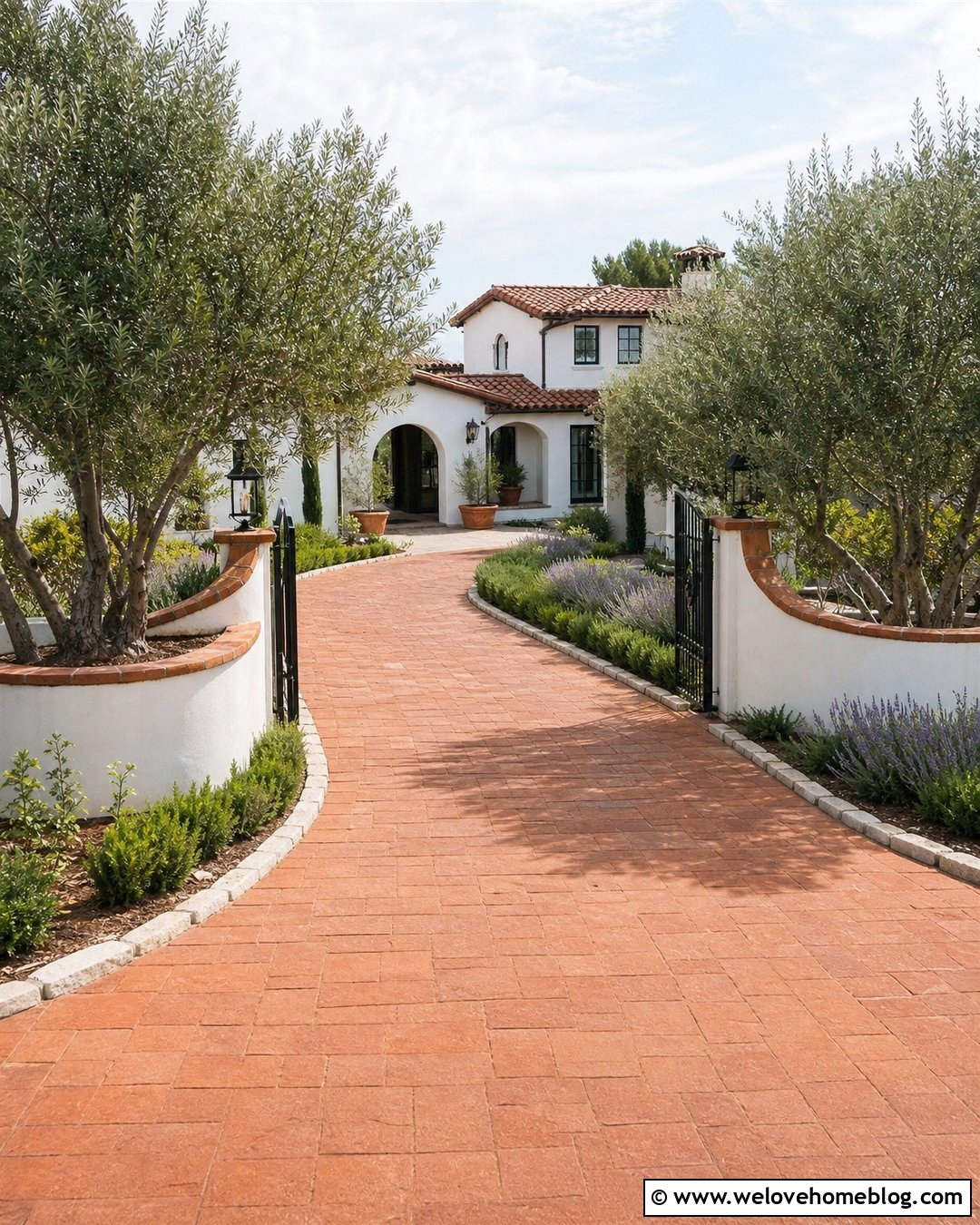 Spanish Driveway With Olive Trees And Stucco Walls - 20 Olive Trees Driveway Ideas