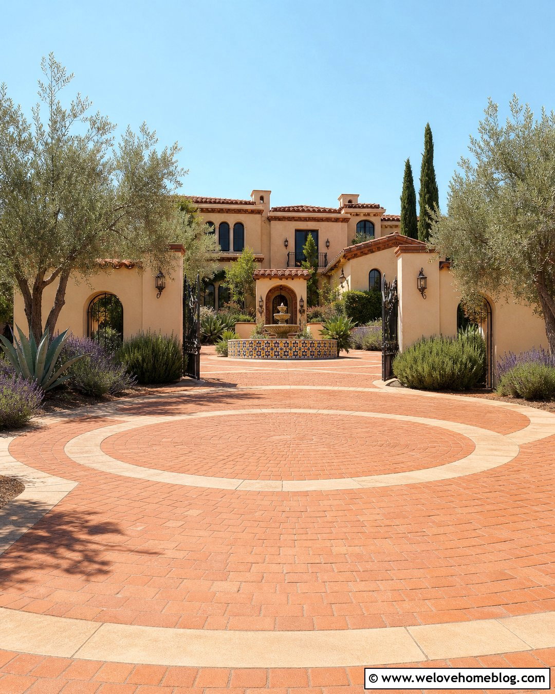 Spanish Mansion Circle Driveway With Terracotta Pavers - 20 Mansion With Circle Driveway Ideas