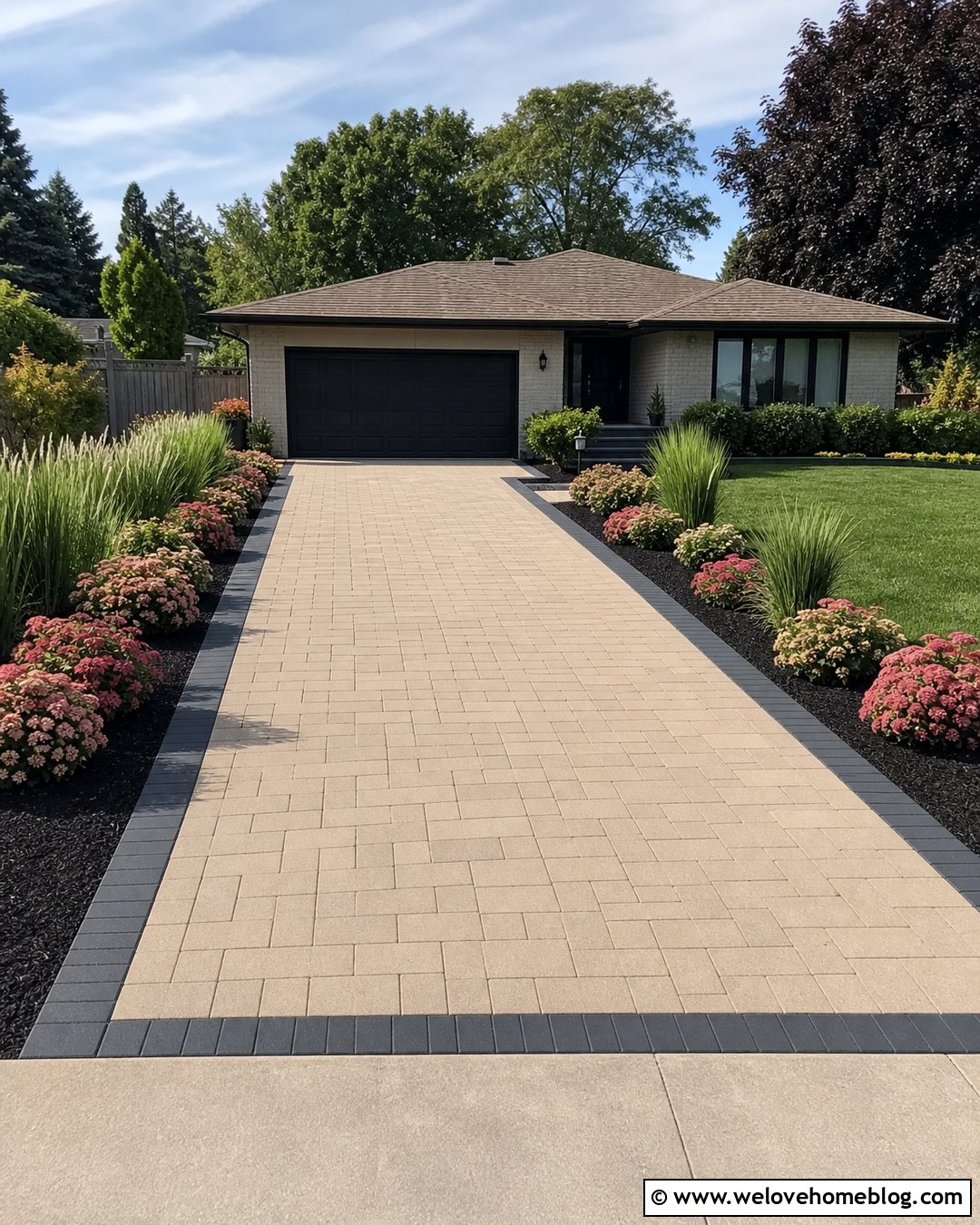 Spirea Shrubs Along A Paver Driveway - 25 Driveway Shrubs Ideas