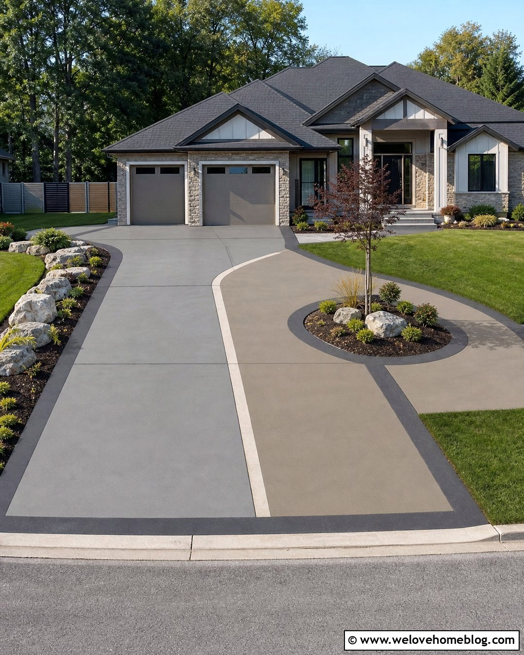 Split Color Painted Driveway - 30 Painted Driveway Ideas