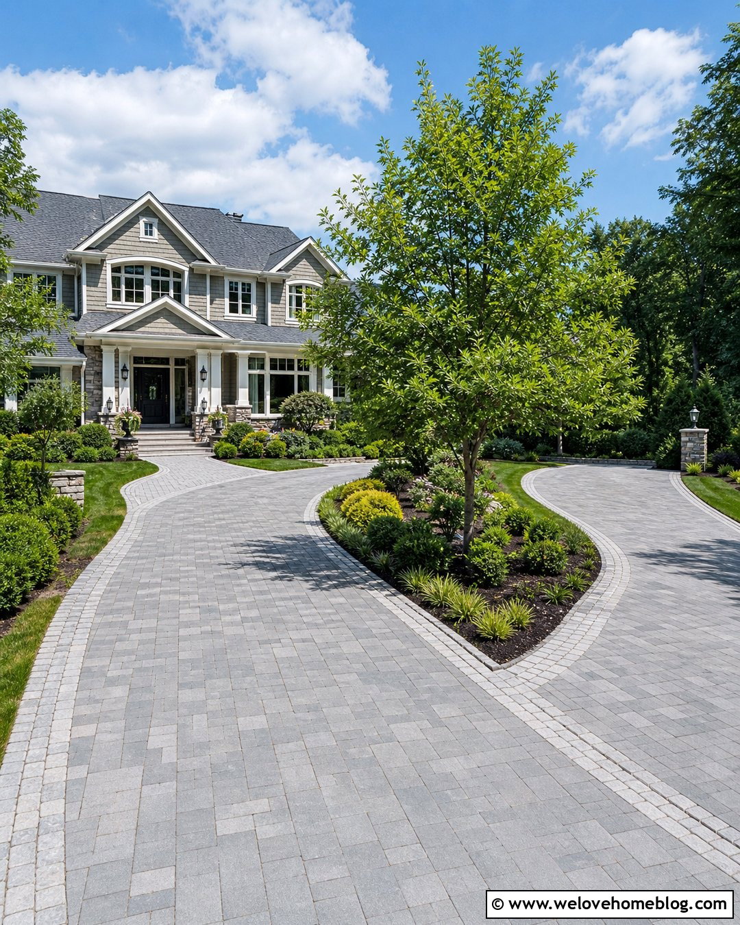 Split Curved Driveway With Guest Parking - 35 Curved Driveway Ideas