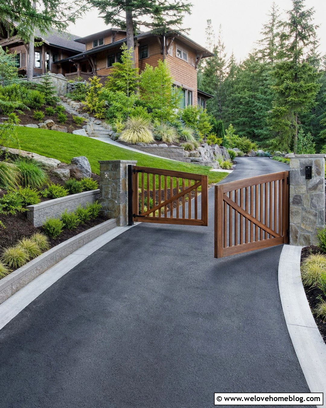 Split Driveway Gate For A Slope - 20 Homemade Driveway Gate Ideas