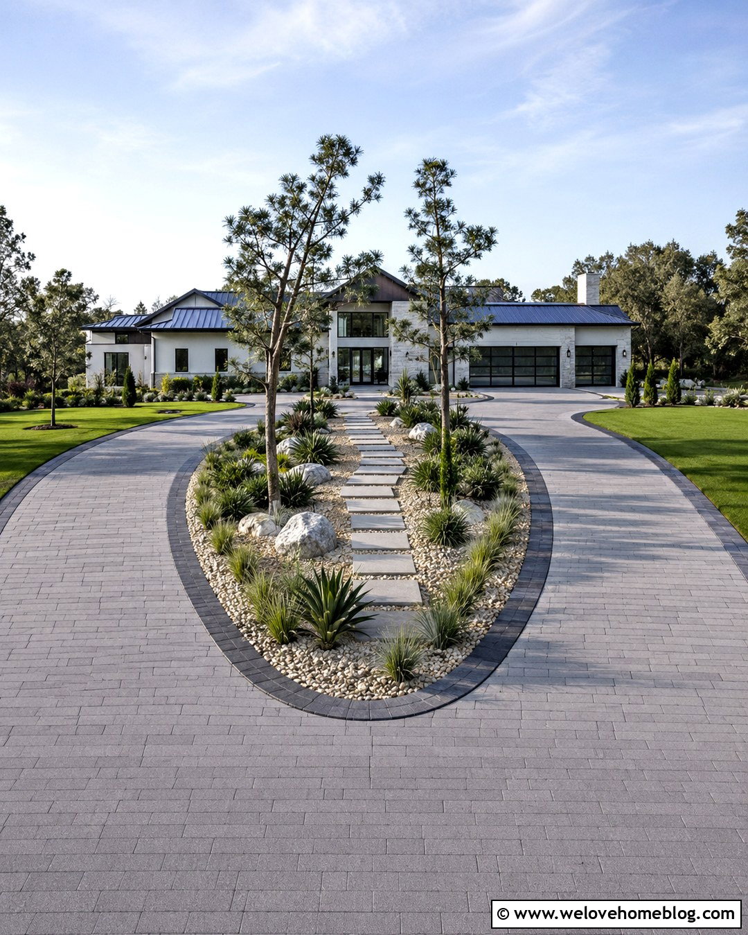 Split Driveway With Center Landscaping - 20 Modern Luxury Driveway Ideas