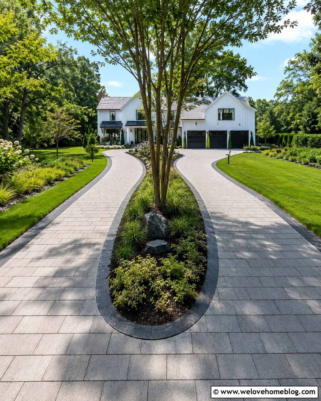 Split Driveway With Central Kerbing - 20 Driveway Kerbing Ideas