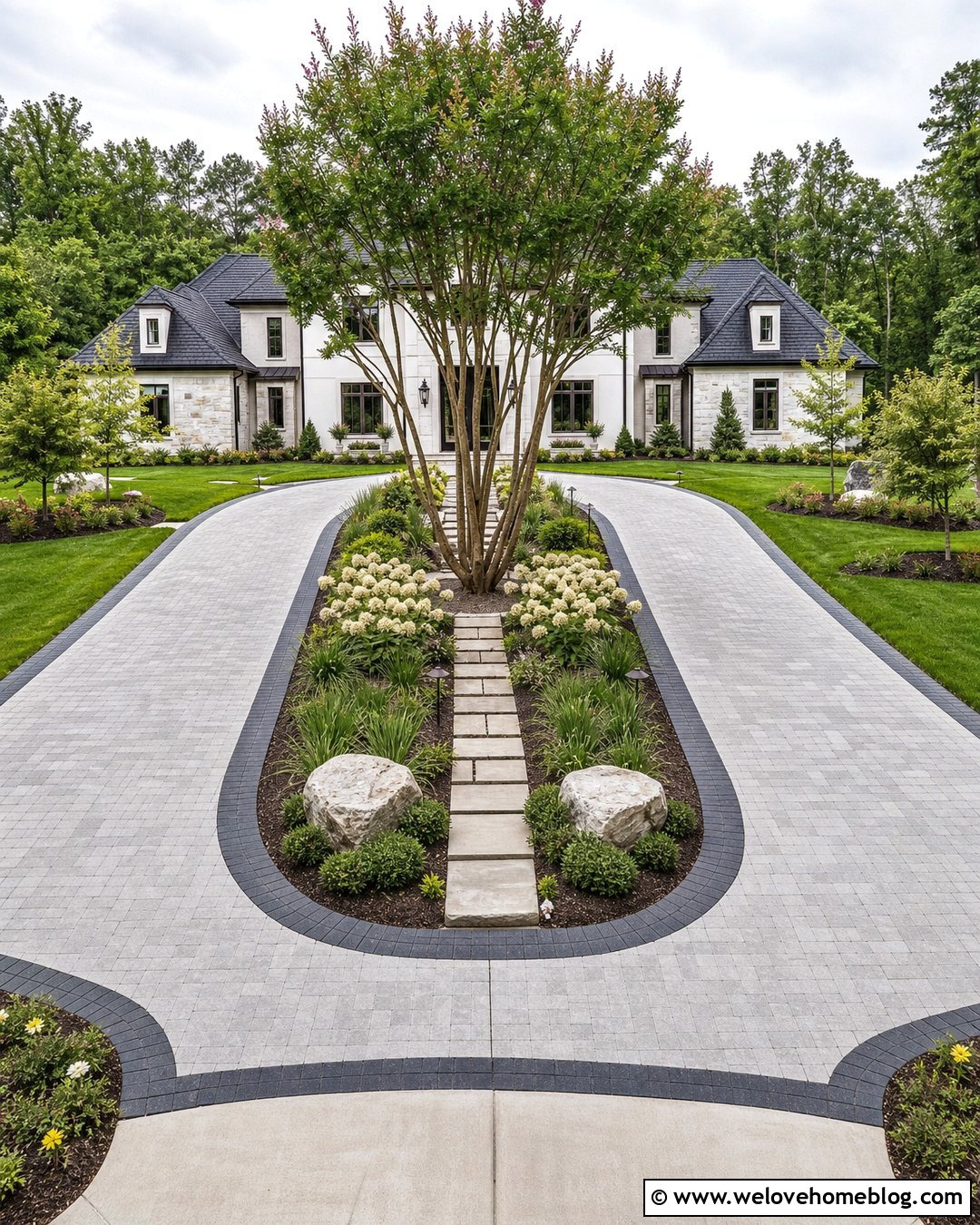 Split Driveway With Central Planting Bed - 45 Driveway Design Ideas