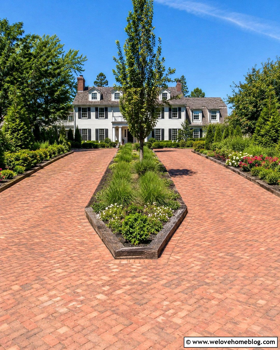 Split Driveway With Railway Sleeper Median - 20 Railway Sleeper Driveway Ideas