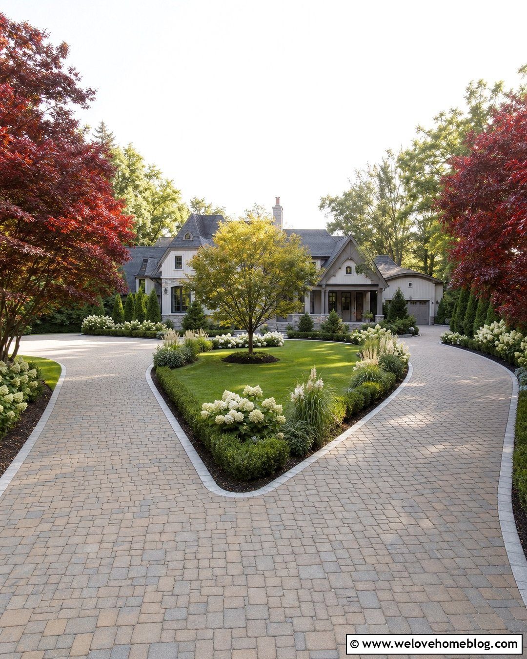 Split Driveway With Red Maple Entrance Trees - 20 Red Maple Tree Lined Driveway Ideas
