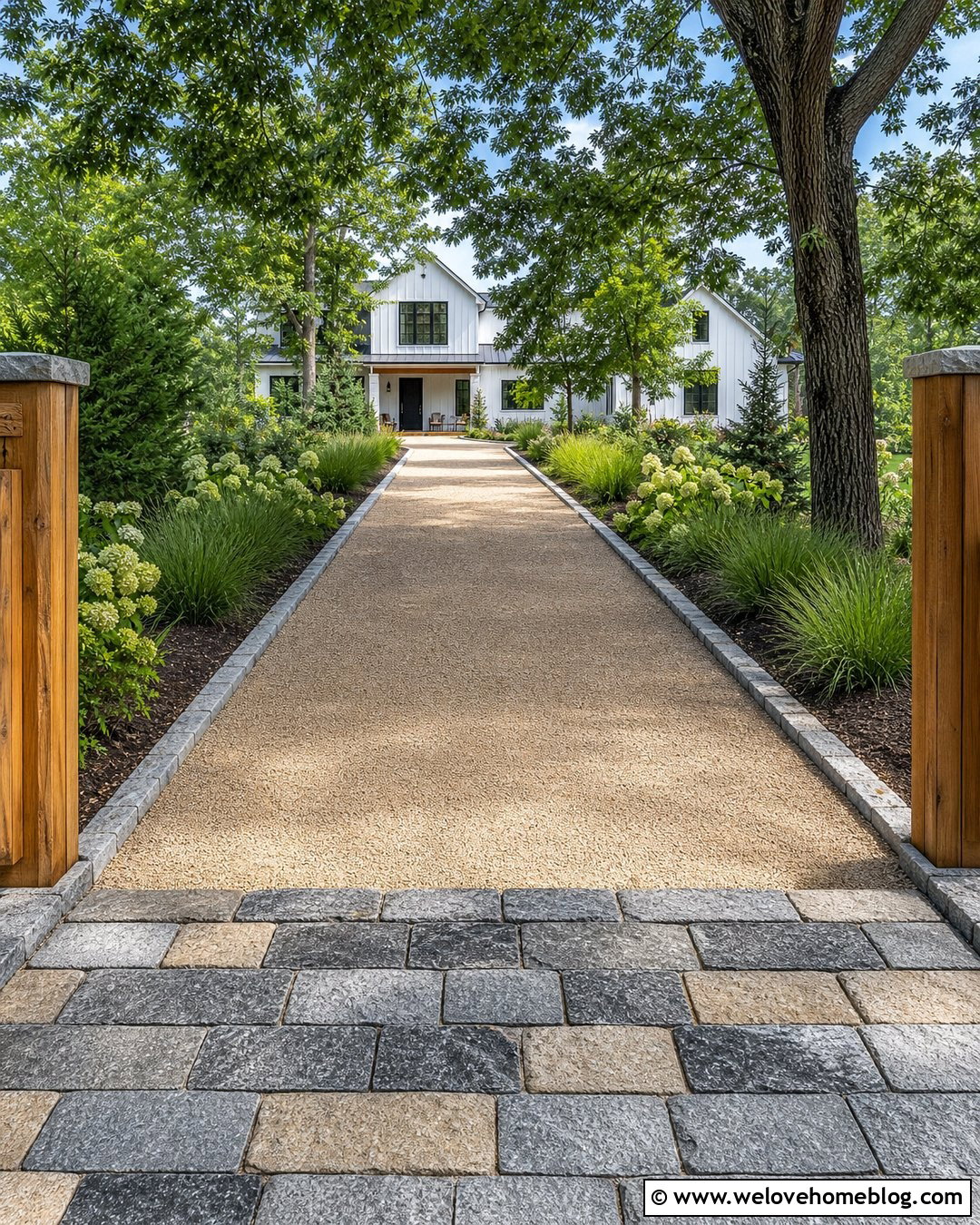 Split Face Belgium Block Apron With Farmhouse Gravel - 20 Belgium Block Driveway Apron Ideas