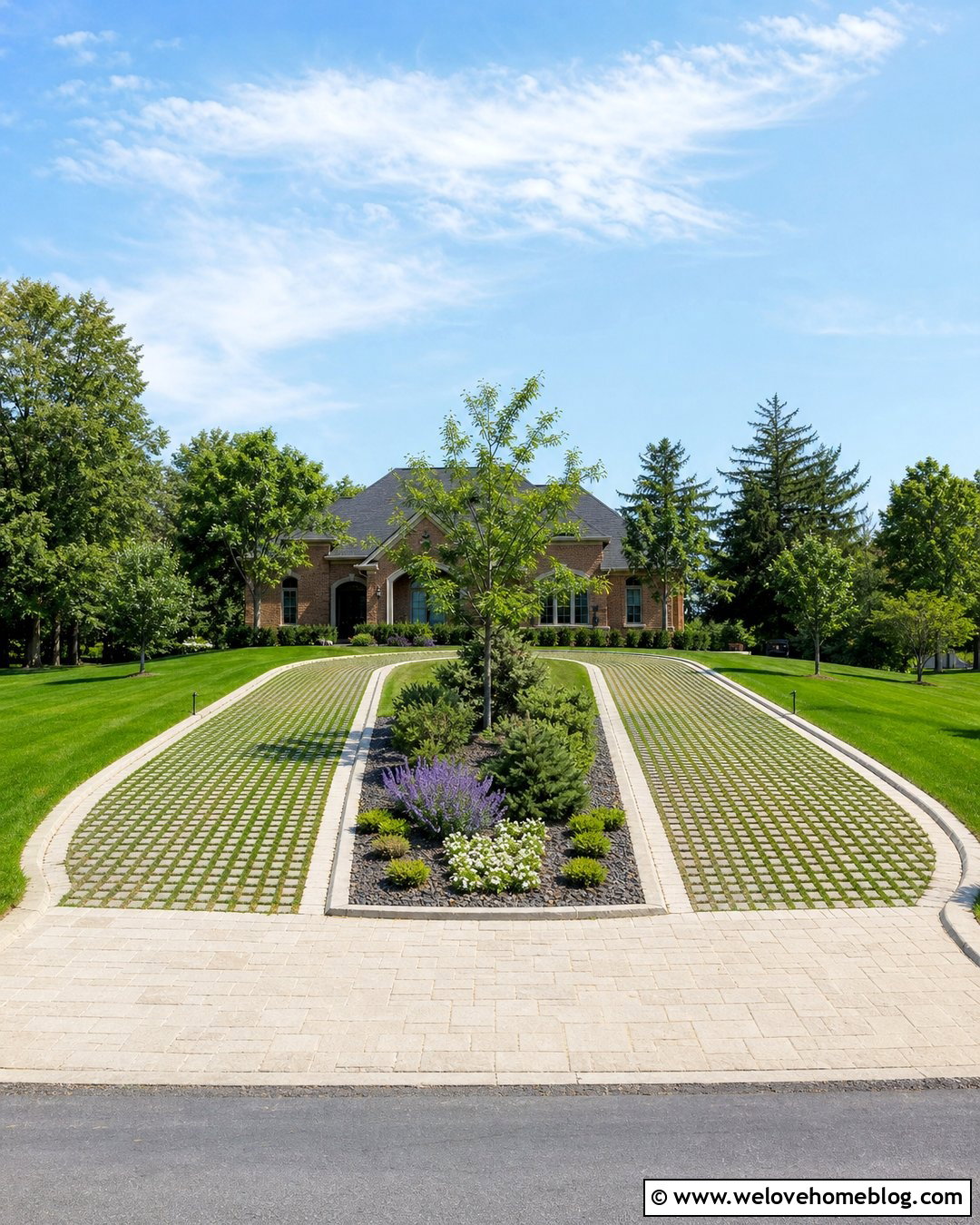 Split Grass Driveway With Garden Island - 20 drivable grass driveways ideas